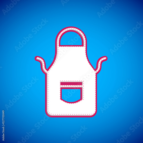 White Blacksmith apron icon isolated on blue background. Protective clothing and tool worker. Vector