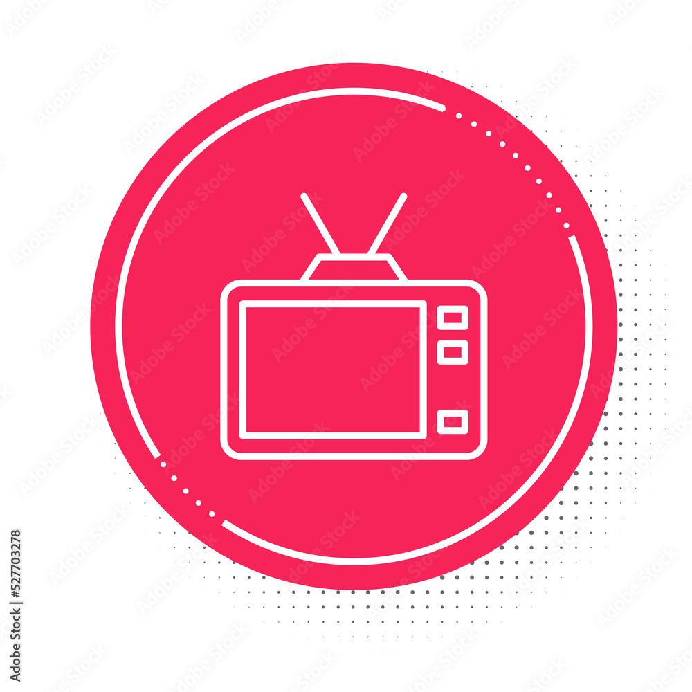White line Retro tv icon isolated on white background. Television sign. Red circle button. Vector White line Retro tv icon isolated on white background. Television sign. Red circle button. Vector