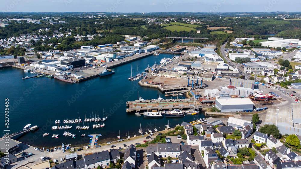 Aerial view of Concarneau, a medieval walled city in Brittany, France - Modern French harbour in the Atlantic Ocean