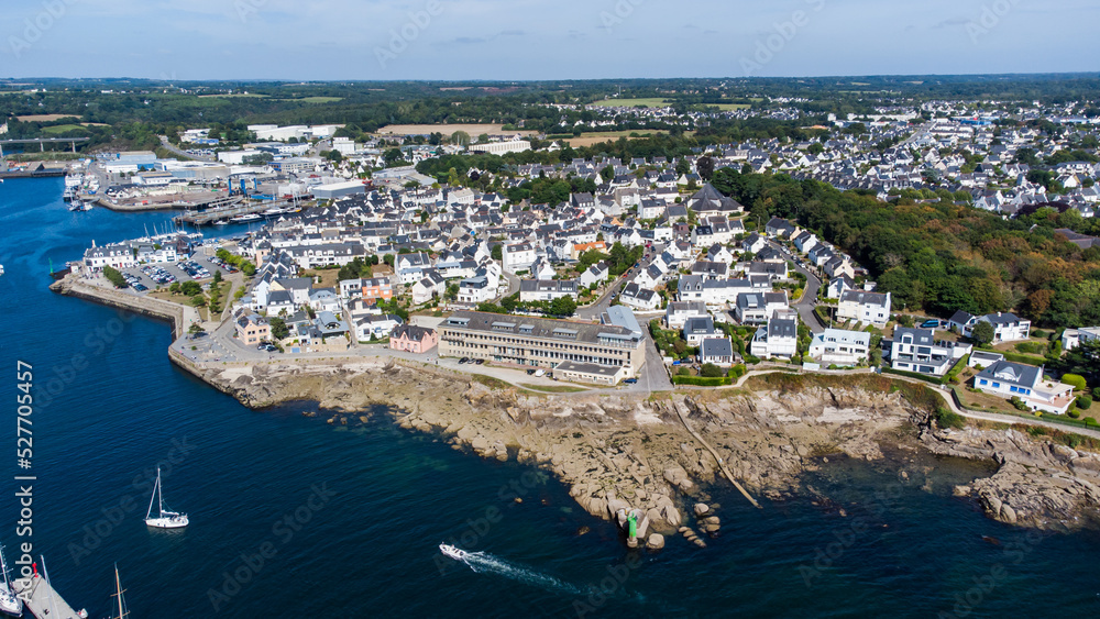 Aerial view of Concarneau, a medieval walled city in Brittany, France - Residential area on the outskirts of the town in the south of Finistère