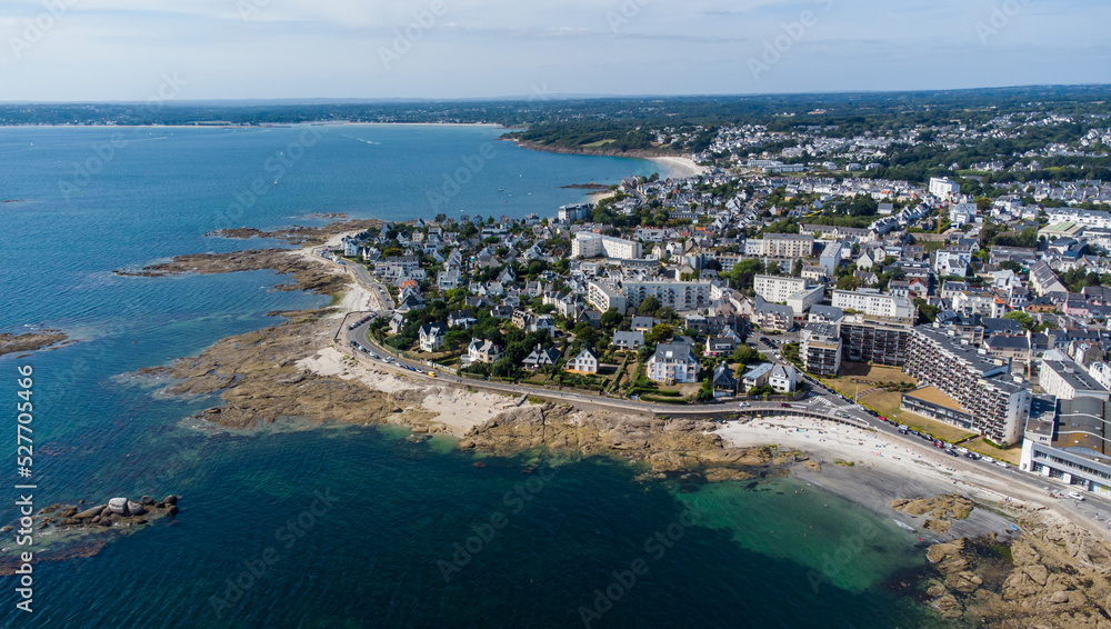 Aerial view of Concarneau, a medieval walled city in Brittany, France - Residential area on the outskirts of the town in the south of Finistère