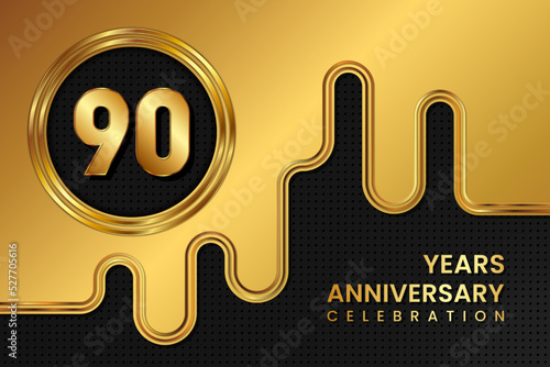 90 Year Anniversary celebration template design. Golden Anniversary, vector illustration.