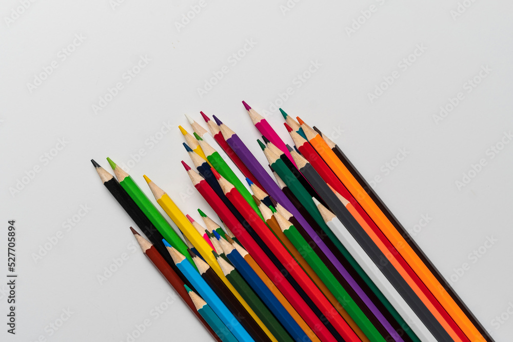 bunch of colored pencils flat lay view from above bunch of colored pencils flat lay view from above