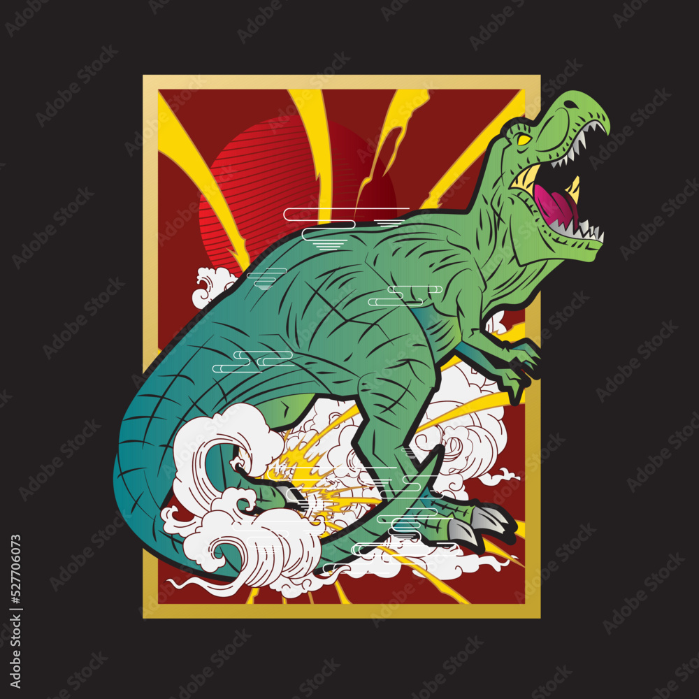 dinosaur design illustration with japanese style background dinosaur design illustration with japanese style background