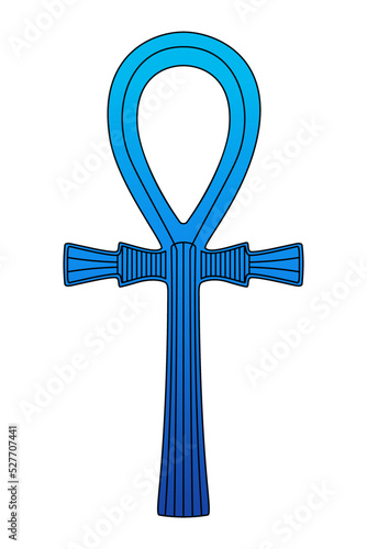 Blue ankh sign, cross with handle and ancient Egyptian hieroglyphic symbol of gods and Pharaohs, representing life. Also known as key of life, breath of life, key of the Nile, and crux ansata. Vector