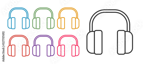 Set line Noise canceling headphones icon isolated on white background. Headphones for ear protection from noise. Set icons colorful. Vector