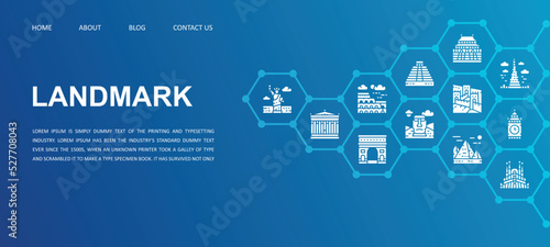 Travel Landmark landing page template. Egypt, Italy, United Kingdom, France, India, USA mobile website vector illustration.