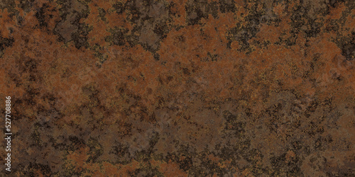 Seamless old worn grungy dark rusted and corroded copper metal patina background texture. Tileable steampunk wallpaper pattern or vintage antique bronze backdrop. High resolution 3D rendering. photo