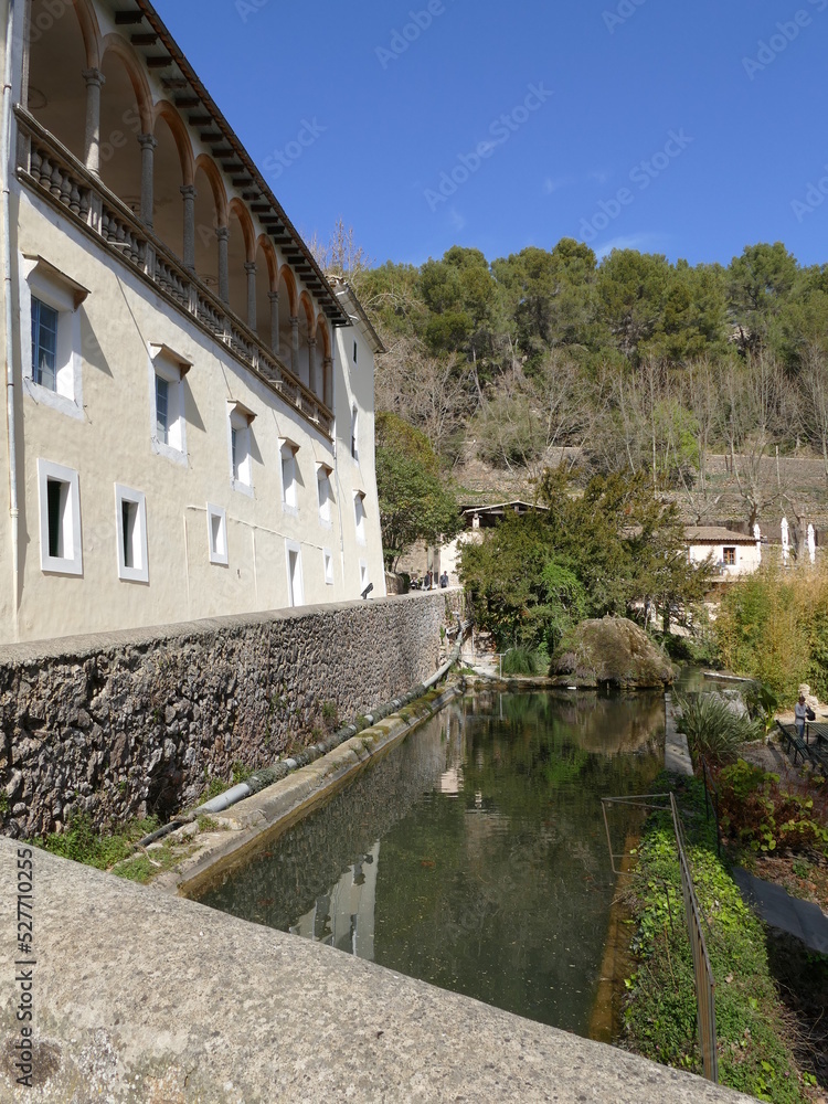 View of the pond in front of La Granja, Mallorca, Balearic Islands, Spain