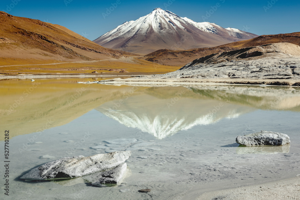 Fototapeta premium Laguna Piedras Rojas, salt lake in Atacama desert, volcanic landscape, Chile