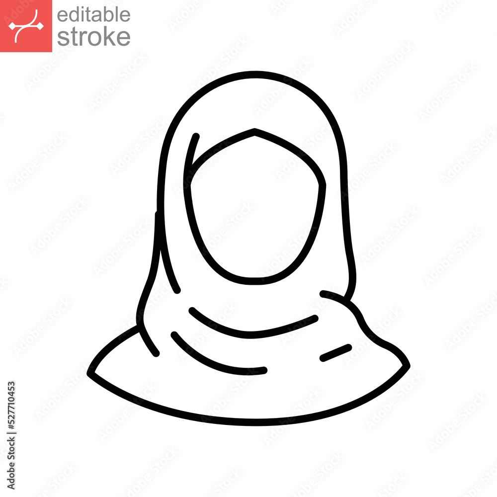 Women hijab icon, saudi arab, lady, female, islam. Beautiful muslim girl avatar. head scarf Eastern Women's Clothing logo. editable stroke. Vector illustration. Design on white background. EPS 10 Women hijab icon, saudi arab, lady, female, islam. Beautiful muslim girl avatar. head scarf Eastern Women's Clothing logo. editable stroke. Vector illustration. Design on white background. EPS 10