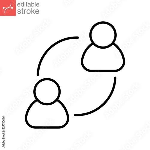 User exchange line icon, two people or person, in connect arrow, communication circle trade. Personnel change and Staff updating. Editable stroke vector illustration design on white background. EPS 10