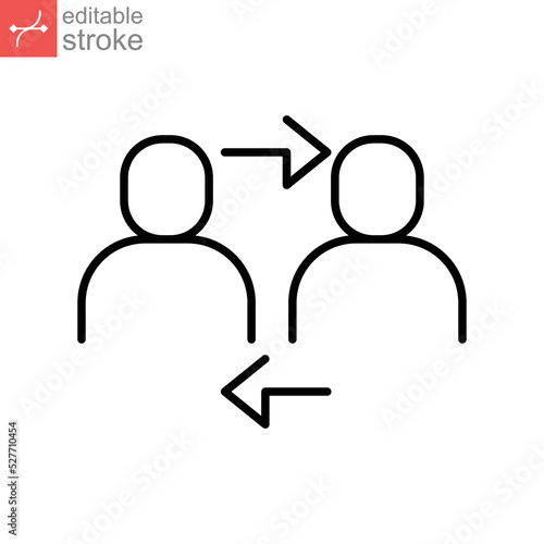 Interpersonal relationship icon, acquaintance skill.  close care conversation. Two people interacting and associating  each other. Editable stroke vector illustration design on white background EPS 10