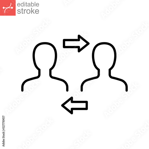 Interpersonal relationship icon, acquaitance skill.  close care conversation. Two people interacting and associating  each other. Editable stroke vector illustration design on white background EPS 10