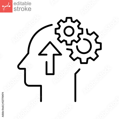 Cognitivity icon, improvement cognitive ability, human brain mental strength, Brainstorming   analytical mindset solving. editable stroke. vector illustration. design on white background. EPS 10