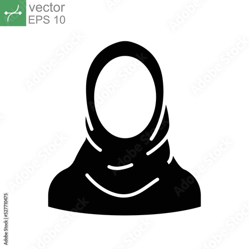 Women hijab icon. female saudi arab. islam lady. Beautiful muslim girl avatar. head scarf Eastern Women's Clothing logo. solid style pictogram. Vector illustration. Design on white background. EPS 10