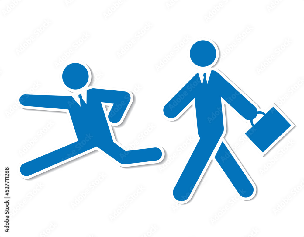 Obraz premium ネクタイをつけたビジネスマンのピクトグラム 縁つき イラストポーズ 歩く、走る