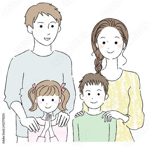 四人家族　パパママ　兄妹　上半身