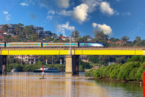 Passanger Train on Bridge over Parramatta River  Sydney NSW Australia. 
