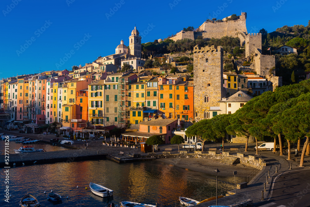 Colorful Portovenere on coastline of La Spezia in Italy outdoors.