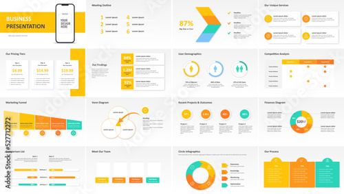 Canvas Print Business Presentation Template with Infographics: 16 slide layouts for check lis