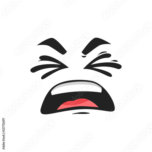 Cartoon face, disgust or sneezing vector emotion with closed eyes and open mouth. Sour taste, aversion facial expression, funny emoji. Naughty or disgusting emoji