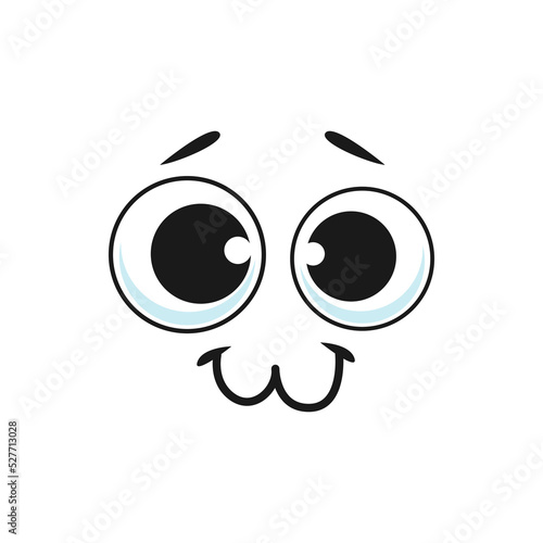 Cartoon fascinated smiling face with big eyes, isolated vector delighted smile facial emoji, funny kawaii character. Happy emotion, comic face with smiling mouth and round eyes with huge pupils