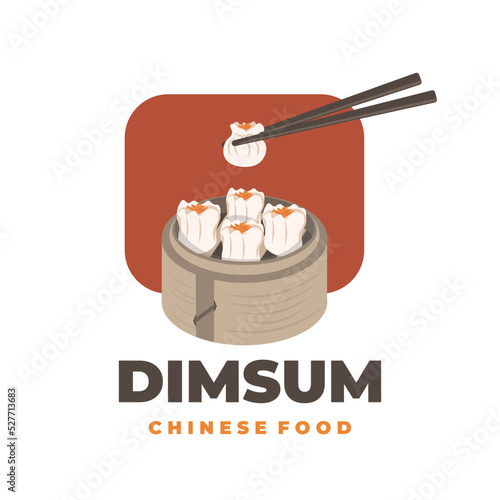 Vector illustration logo of ready-to-eat dim sum shumai dumplings with chopsticks
