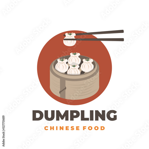 Vector illustration logo of ready-to-eat wonton dumplings with chopsticks
