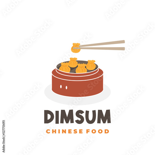 Ready-to-eat dumpling dim sum chinese food illustration logo with chopsticks