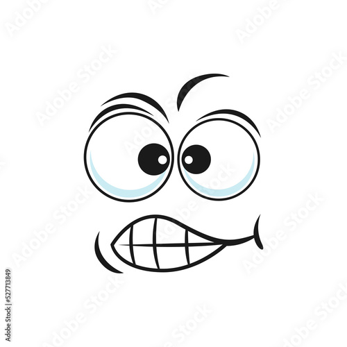 Cartoon face vector embarrassment or discomfiture emoji with goggle eyes and open toothy mouth. Oops funny facial expression, stress feelings. Comic emotion, clumsiness isolated character photo