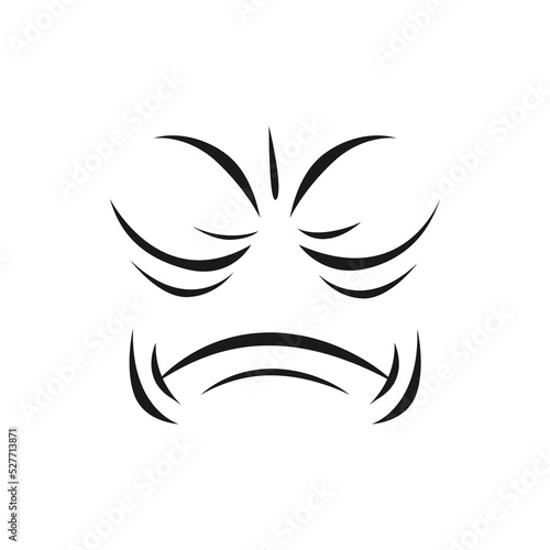 Cartoon sad face, vector unhappy or upset emoji, plaintive facial expression with closed eyes and mouth. Negative feelings, sadness emotion, isolated woeful character
