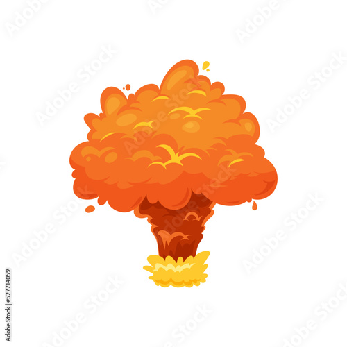Nuclear bomb explosion on apocalypse or doomsday isolated flat cartoon icon. Vector dynamite burst, explosive detonation and atomic comics cloud. Boom effect and smoke element, ui game design element