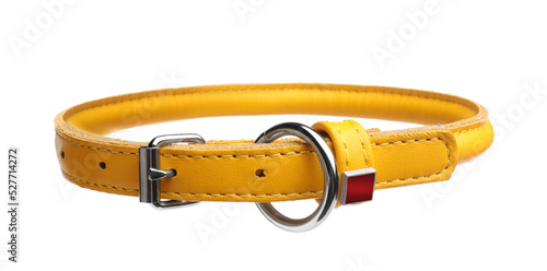 Yellow leather dog collar isolated on white