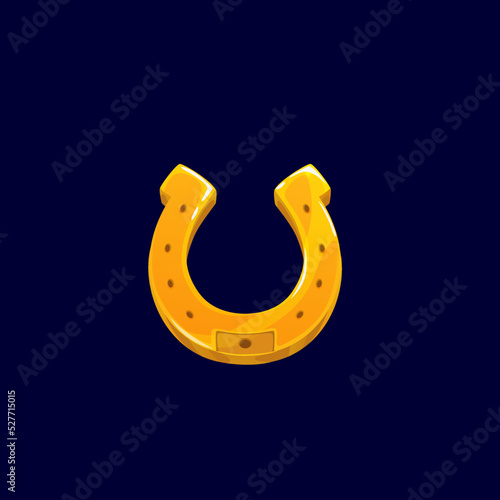 Blacksmith sign, golden horse shoe equestrian sport and horseracing trophy award isolated icon. Vector racehorse emblem, object to protect horse hoof from wear. Gold horseshoe good luck symbol