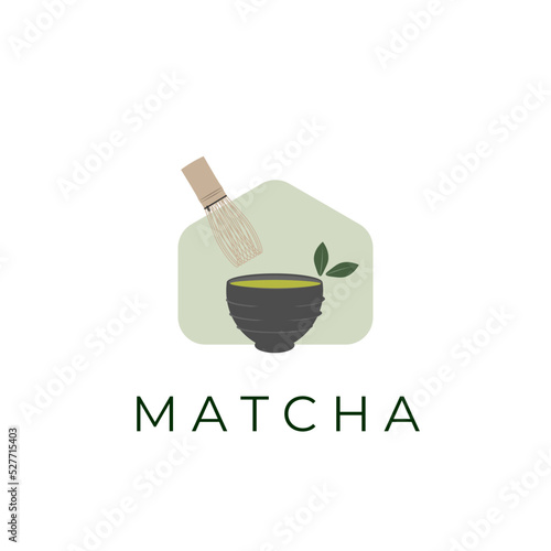 Vector illustration of ready-to-drink matcha in a black bowl