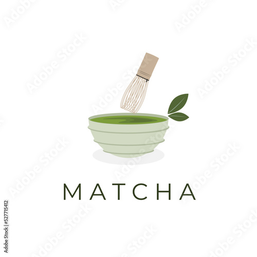 Logo illustration vector matcha or green tea served Japanese style