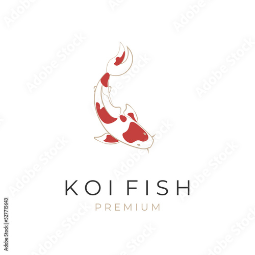 Golden koi fish vector illustration logo with red abstract pattern
