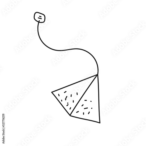 Tea bag in form of triangle in style of doodle