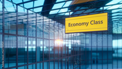 3D Rendering Of Economy Class Airport Terminal Sign Board Illustration