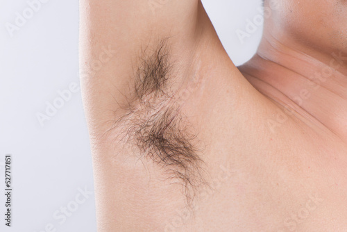 man with armpit hair close up. photo