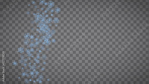 Snowflakes frame on transparent background. Christmas and Happy New Year. Isolated horizontal snowflakes frame for banners, gift cards, party invitation, partner compliment and special business offer