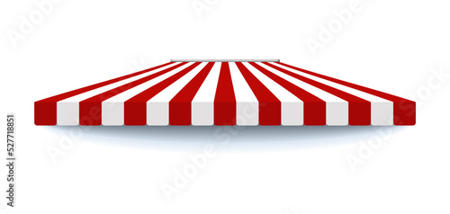 Striped awning. Red and white sunshade.