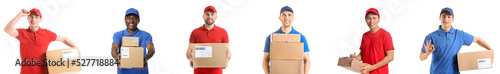 Set of couriers with parcel...
