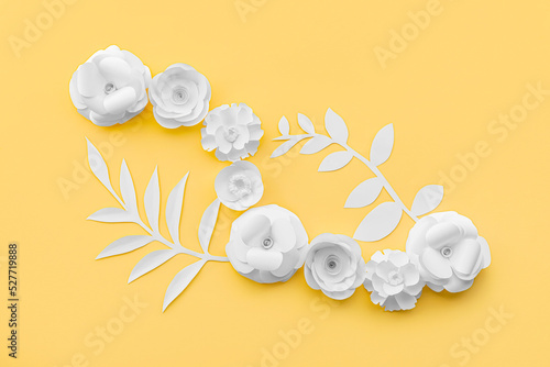 Paper flowers with leaves o...