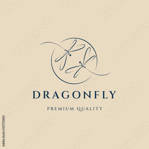 dragonfly line art logo, icon and symbol, with emblem vector illustration design