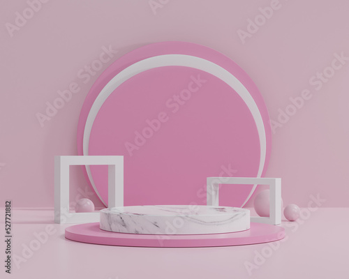 Minimal abstract background and 3D rendering marble step pedestal. Modern for social media banners, advertising, and showcasing cosmetic products. Geometric shapes interior.