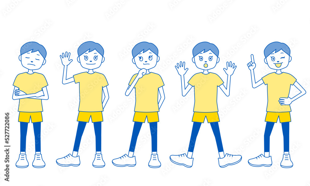 様々な表情とポーズの子供（女の子）のイラスト（白背景・ベクター・切り抜き）