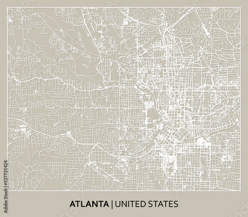 Atlanta (Georgia, United States) street map outline for poster, paper cutting.