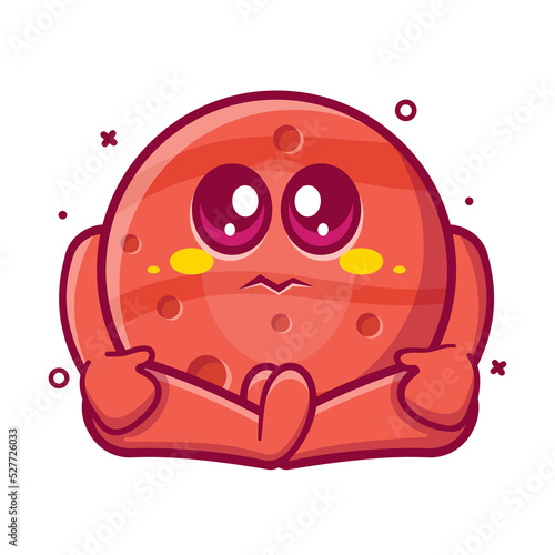 cute Mars planet character mascot with sad expression isolated cartoon in flat style design
